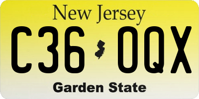 NJ license plate C36OQX
