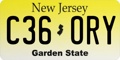 NJ license plate C36ORY