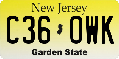 NJ license plate C36OWK