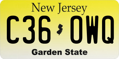 NJ license plate C36OWQ