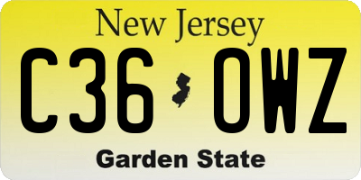 NJ license plate C36OWZ