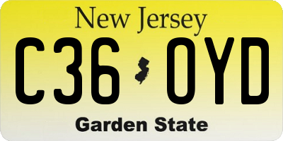 NJ license plate C36OYD