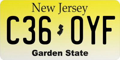 NJ license plate C36OYF