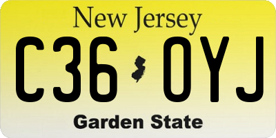 NJ license plate C36OYJ