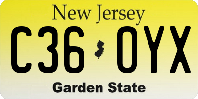 NJ license plate C36OYX