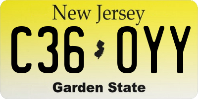 NJ license plate C36OYY