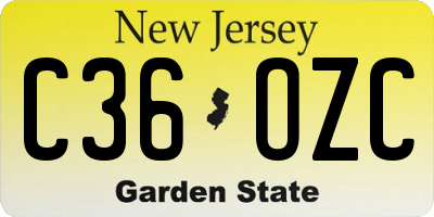 NJ license plate C36OZC