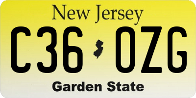 NJ license plate C36OZG