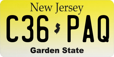 NJ license plate C36PAQ