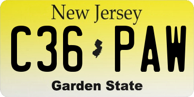 NJ license plate C36PAW
