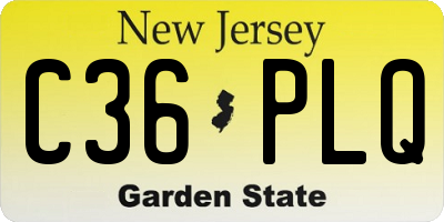 NJ license plate C36PLQ