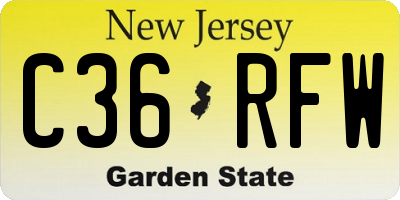 NJ license plate C36RFW