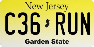 NJ license plate C36RUN