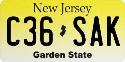 NJ license plate C36SAK