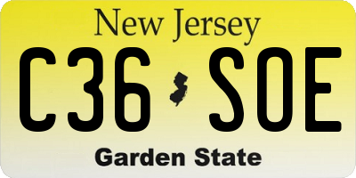 NJ license plate C36SOE
