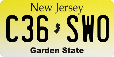 NJ license plate C36SWO