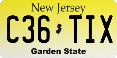 NJ license plate C36TIX