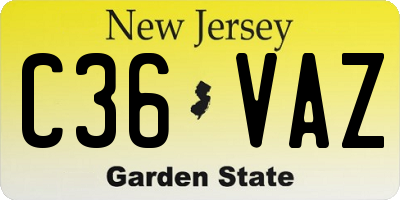 NJ license plate C36VAZ