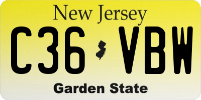NJ license plate C36VBW