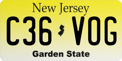 NJ license plate C36VOG