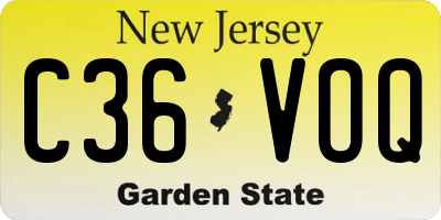 NJ license plate C36VOQ