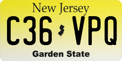 NJ license plate C36VPQ
