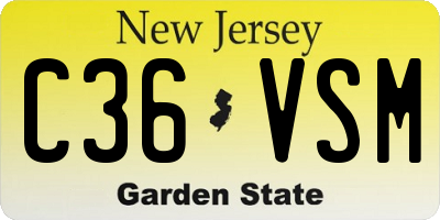 NJ license plate C36VSM
