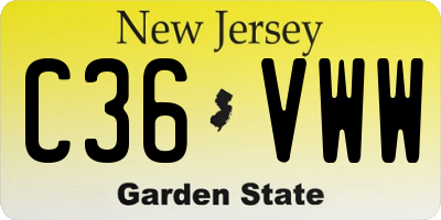 NJ license plate C36VWW