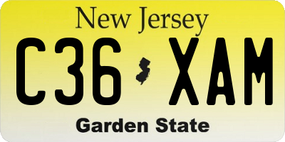 NJ license plate C36XAM