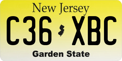 NJ license plate C36XBC