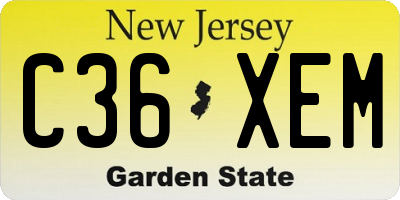 NJ license plate C36XEM