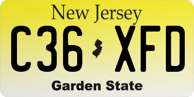 NJ license plate C36XFD