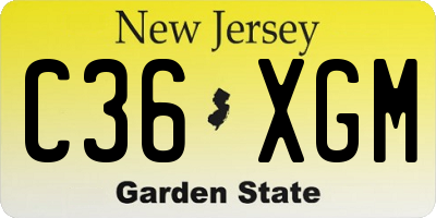 NJ license plate C36XGM