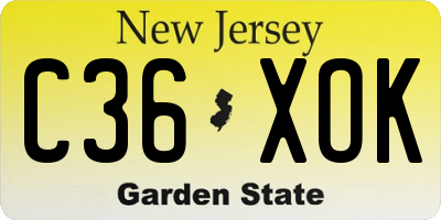 NJ license plate C36XOK