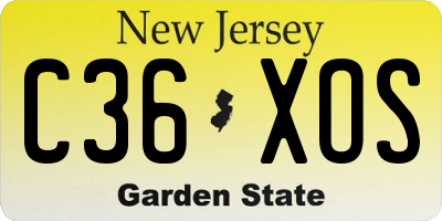 NJ license plate C36XOS