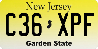 NJ license plate C36XPF