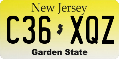 NJ license plate C36XQZ