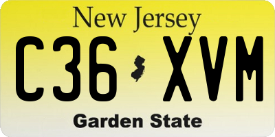 NJ license plate C36XVM