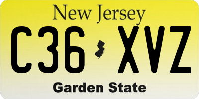 NJ license plate C36XVZ