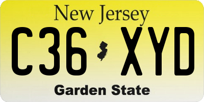 NJ license plate C36XYD