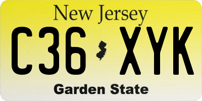 NJ license plate C36XYK