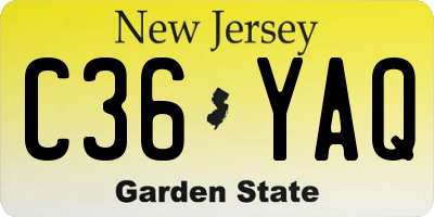 NJ license plate C36YAQ