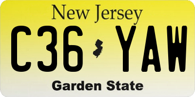 NJ license plate C36YAW