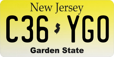 NJ license plate C36YGO