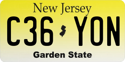 NJ license plate C36YON