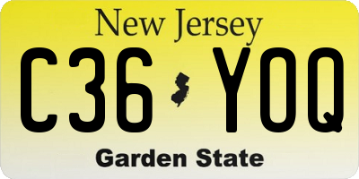 NJ license plate C36YOQ