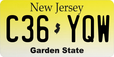 NJ license plate C36YQW