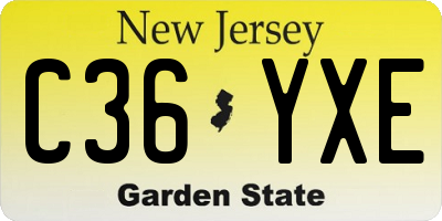 NJ license plate C36YXE