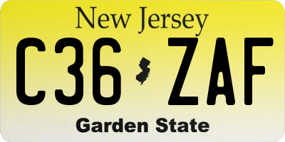 NJ license plate C36ZAF
