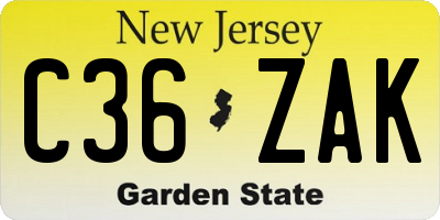 NJ license plate C36ZAK